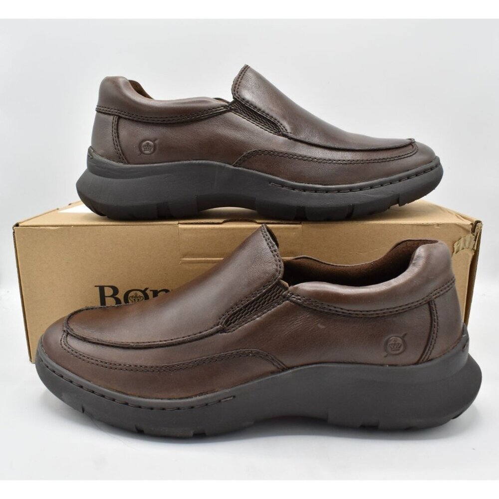 Born Mens Size 9.5 Cambridge Dark Brown Full Grain Leather Slip On Casual Shoes - Picture 5 of 11
